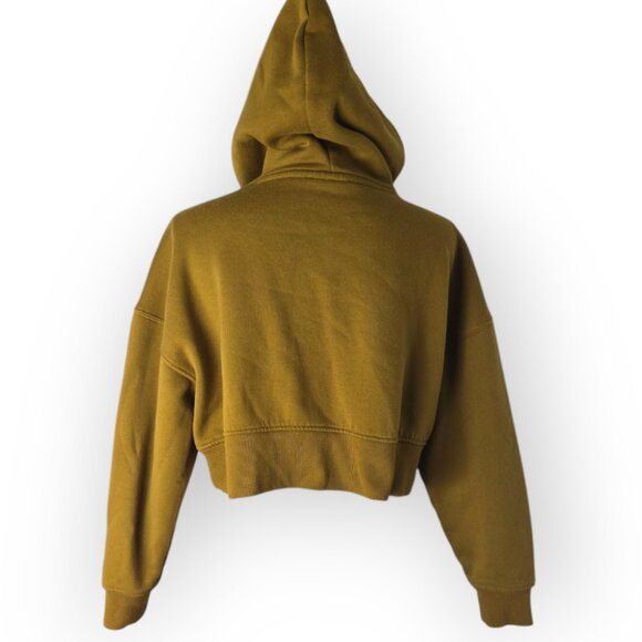 Forever 21 Army Green Brown Cropped Fleece Hoodie Medium - Picture 5 of 8